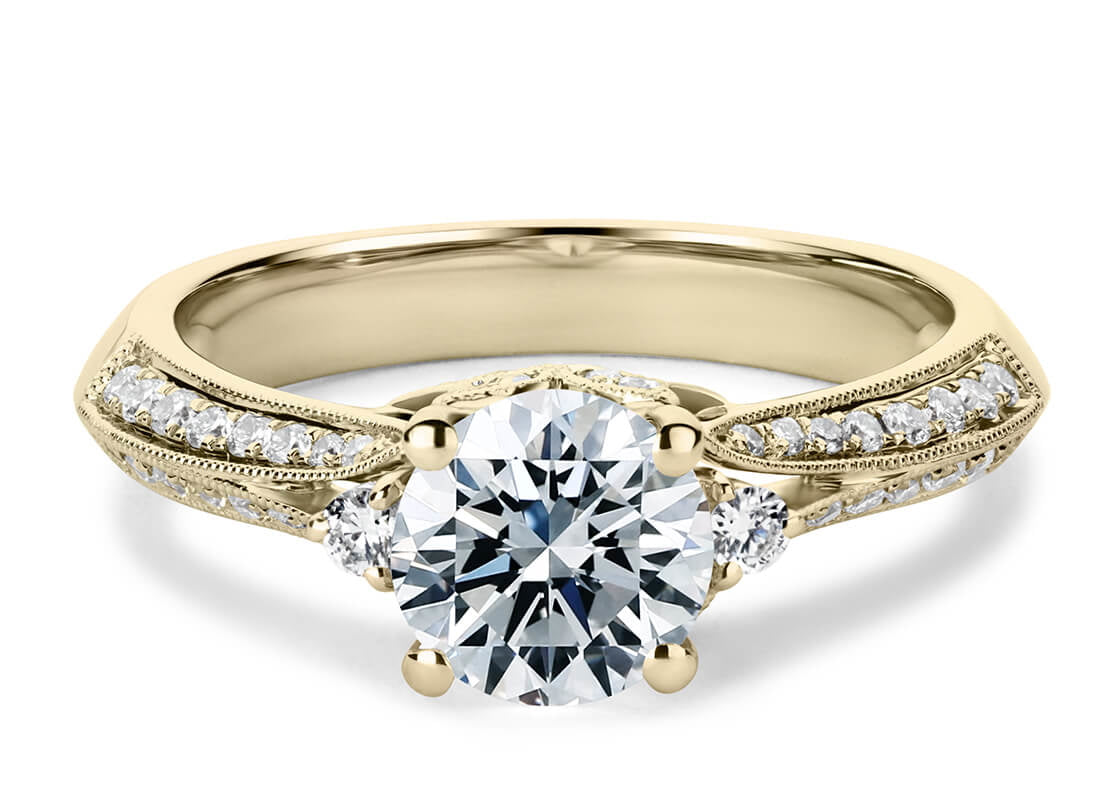 Positano Vintage Round Lab Grown Diamond Ring in 18k Gold