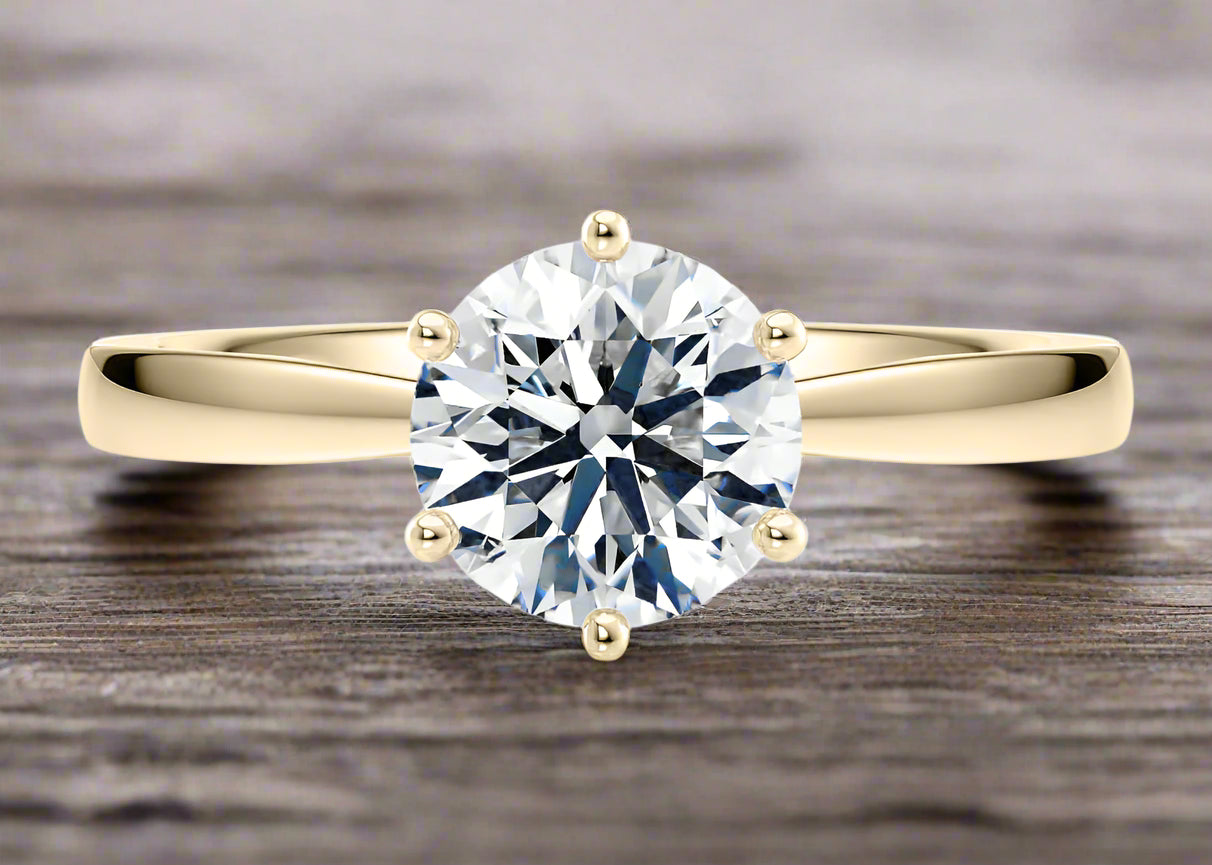 Loch Ness Solitaire Round Cut Diamond Ring in 18K Gold | Elegant Engagement Ring