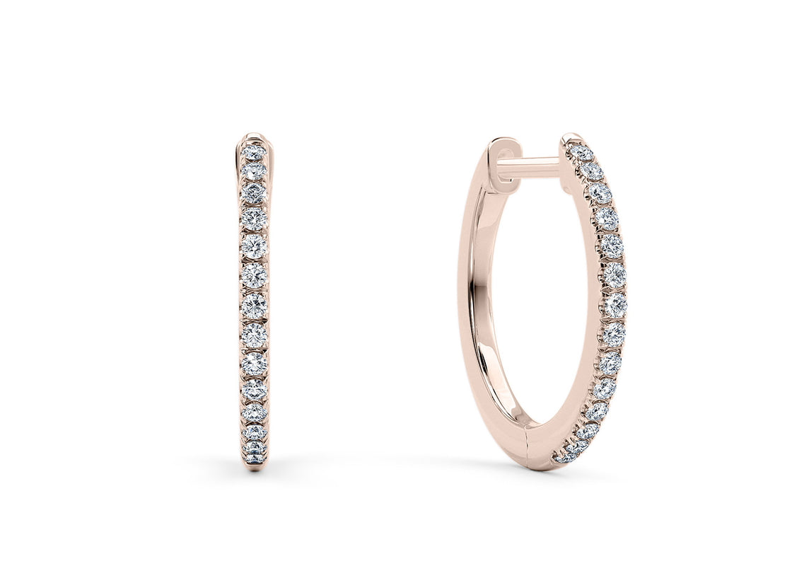 HASA Lab Grown Diamond Hoop Earrings in 14K Rose, Yellow, or White Gold – 0.14ct, 14mm & 16mm Sizes