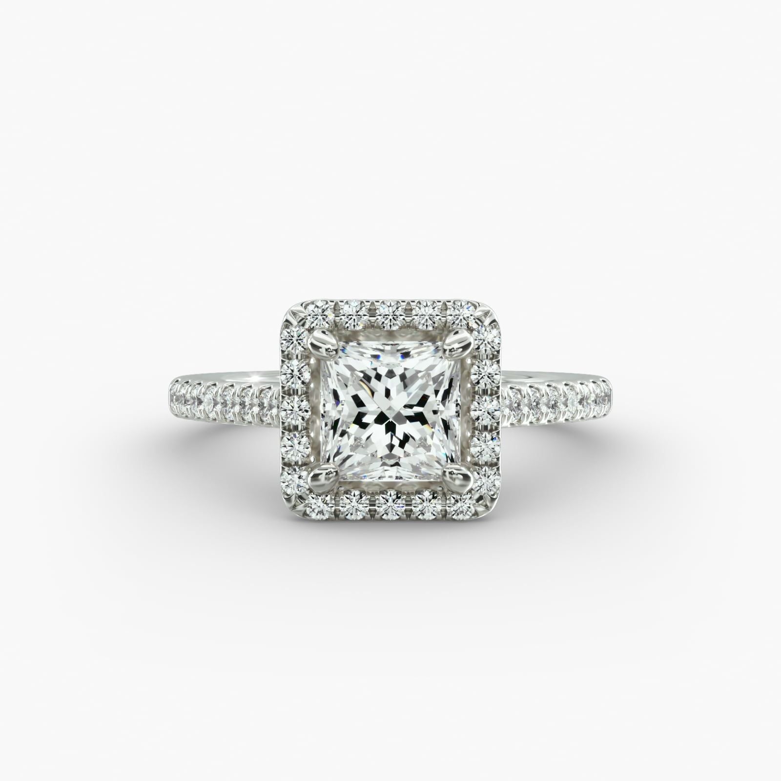 Canary Pavé Diamond Halo Engagement Ring Featuring Princess Center Stone