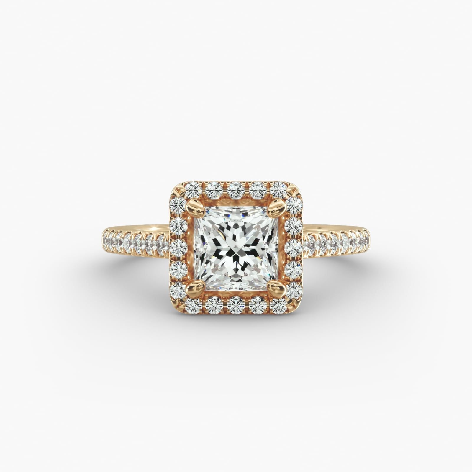 Canary Pavé Diamond Halo Engagement Ring Featuring Princess Center Stone