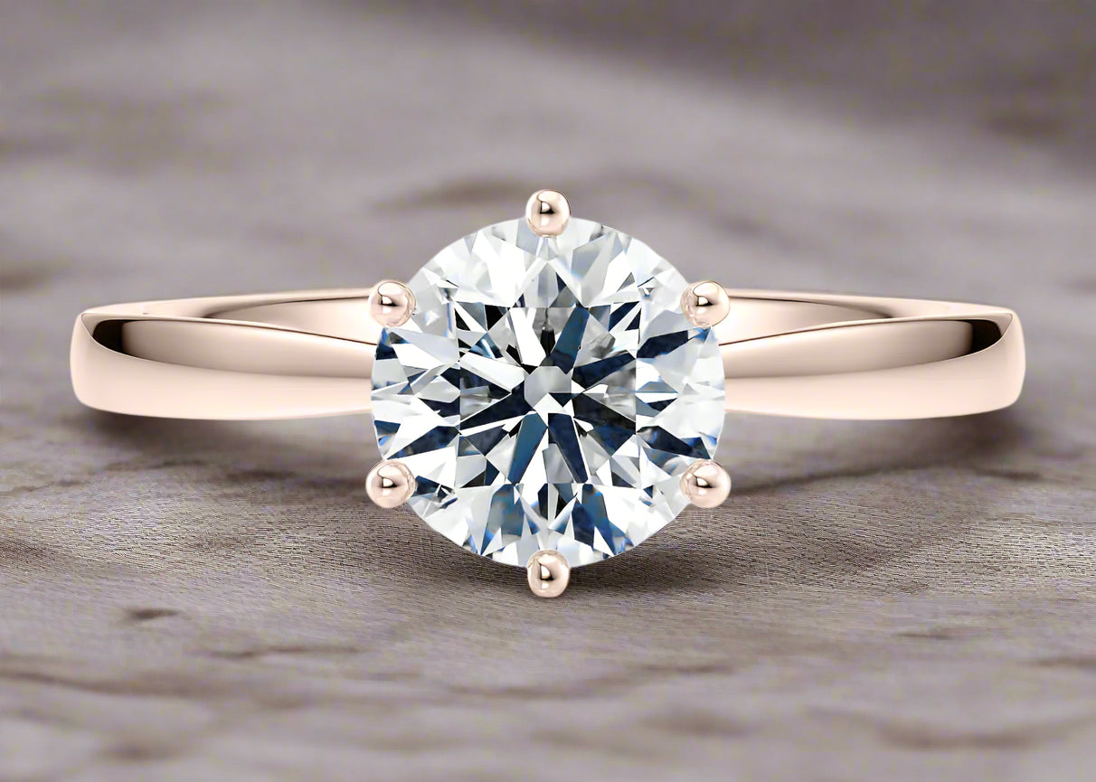 Loch Ness Solitaire Round Cut Diamond Ring in 18K Gold | Elegant Engagement Ring