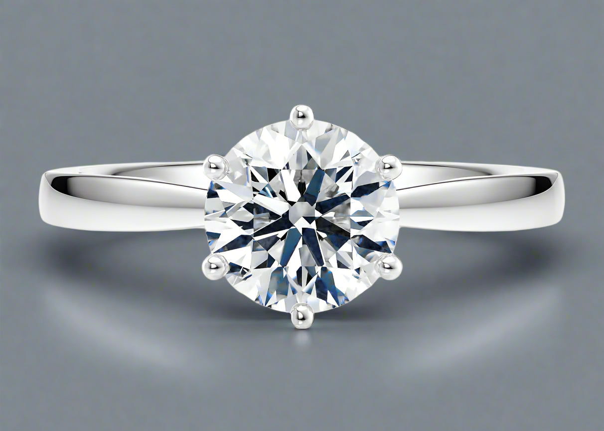 Loch Ness Solitaire Round Cut Diamond Ring in 18K Gold | Elegant Engagement Ring